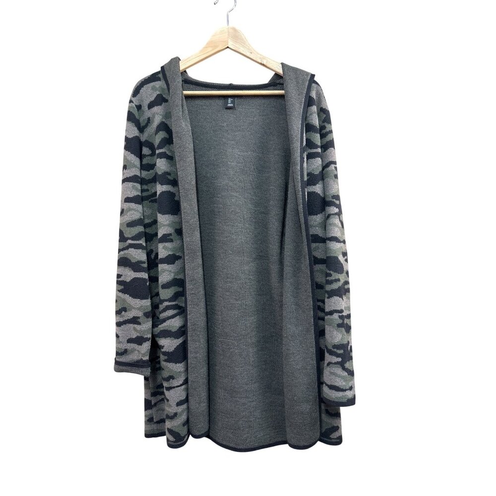 Rachel Zoe Womens Camo Hooded Cardigan Sweater L Cotton/Polyester